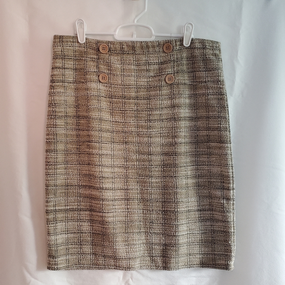 NWT Womens Max Studio Camel Black Bodycon Pencil Skirt Elastic Waistband Size L
